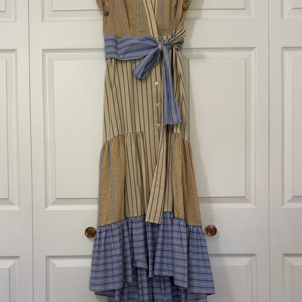 Sandro Tan and Blue Striped Midi Dress - Picture 4 of 10
